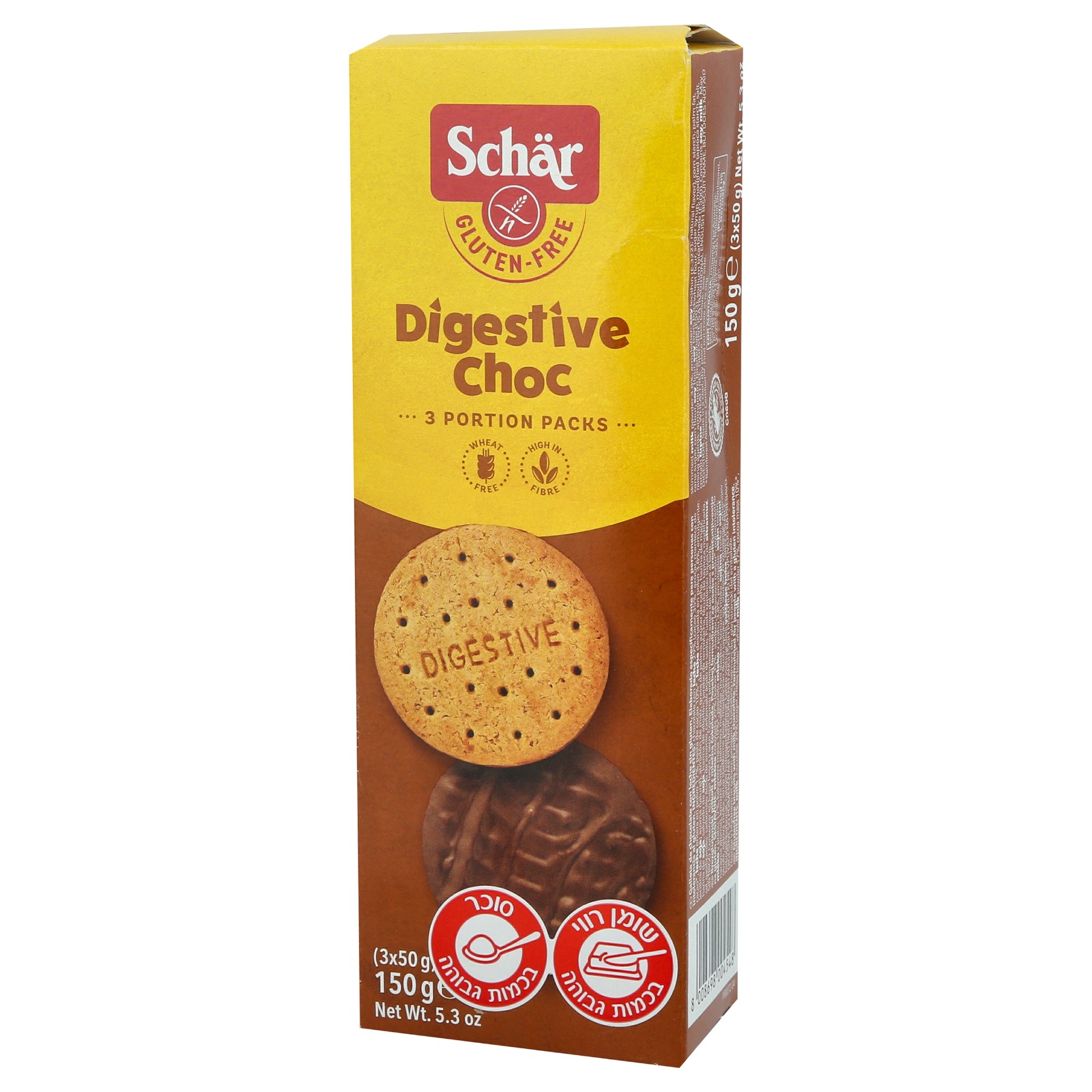 ביסקוויט מצופה בשוקולד חלב digestive choc ללא גלוטן | Schar
