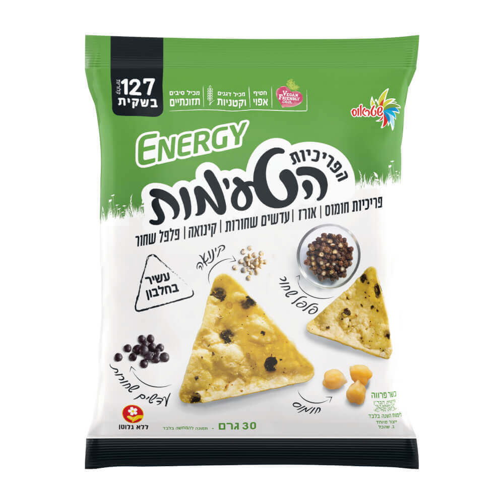 פריכיות משולשות חומוס,אורז,עדשים שחורות וקינואה בתיבול פלפל שחור  ללא גלוטן|ENERGY